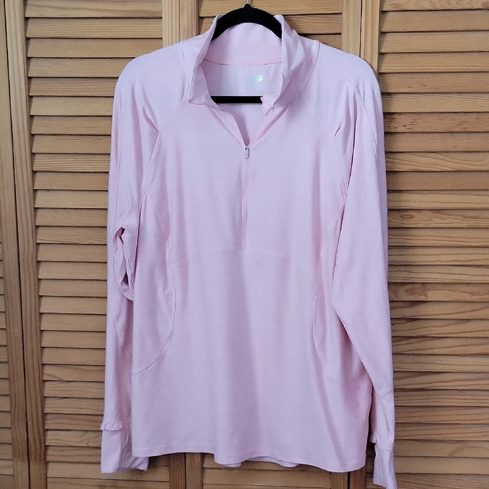 Avia Polar Pink Quarter Zip Active Ruffle Cuff Thumbholes Pullover Size XXL/2XG